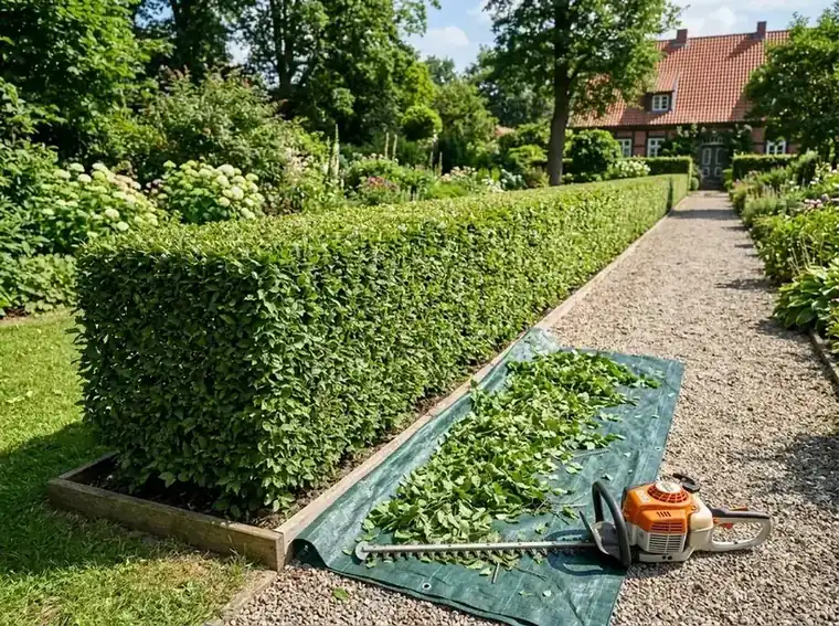 Frisch geschnittene Hecke mit gerader Oberkante